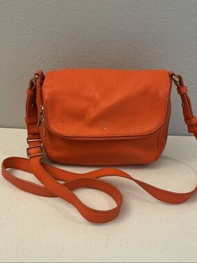 Fossil Orange Leather Crossbody Purse